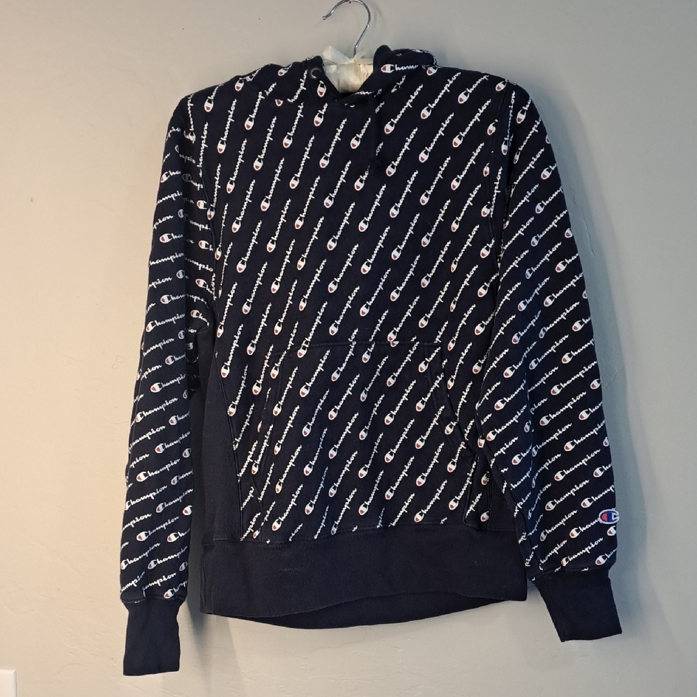 Champion Navy and White Logo Sweater